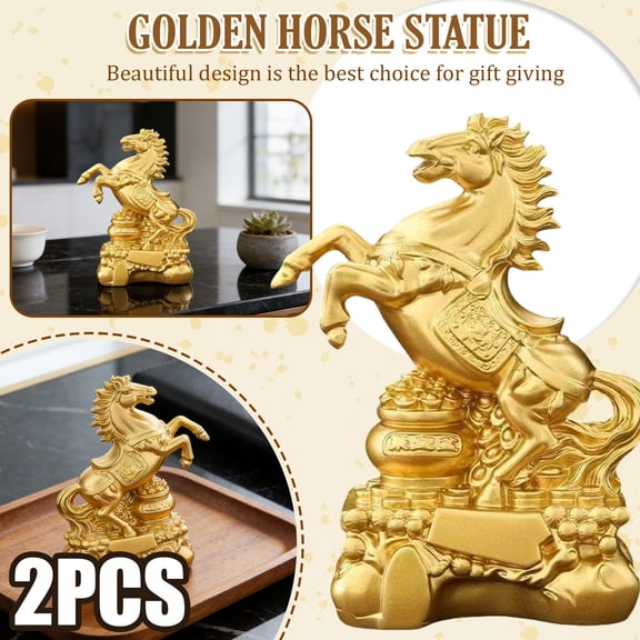 Horse Statue PVC Year of The Horse 2026 Feng Shui Decor for Chinese New Year Home Office Tabletop Decoration,2PCS