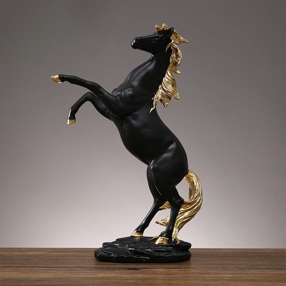 Horse Statue Resin Decor for Bookshelf, Resin Ornament, Desk Decor, 30cm Black Handcrafted Figurine, Study & Living Room Accent for Collectors, Showpiece, Black