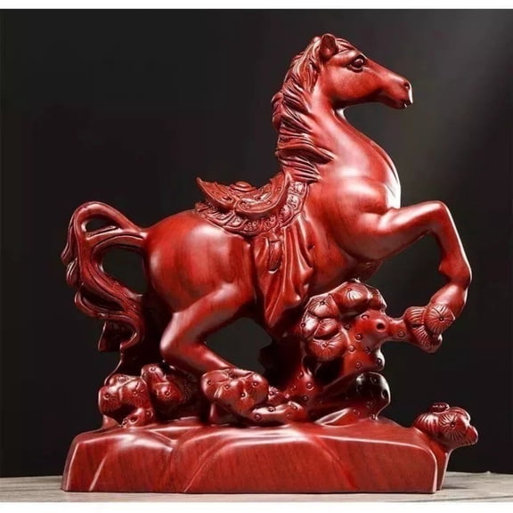 Horse Statue, Small Wooden Figurine for 2026 Chinese New Year, Feng Shui Office Desk Decor for Wealth Luck, Zodiac Animal Sculpture Home Tabletop Ornament (Red) Home Decor