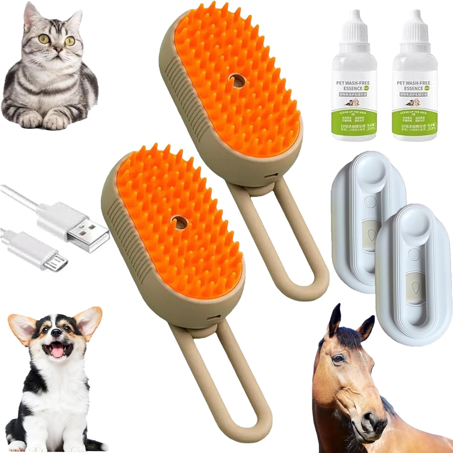Picture of Horse Steam Brush, 3-in-1 Self-Cleaning Steam Pet Brush for Shedding ...