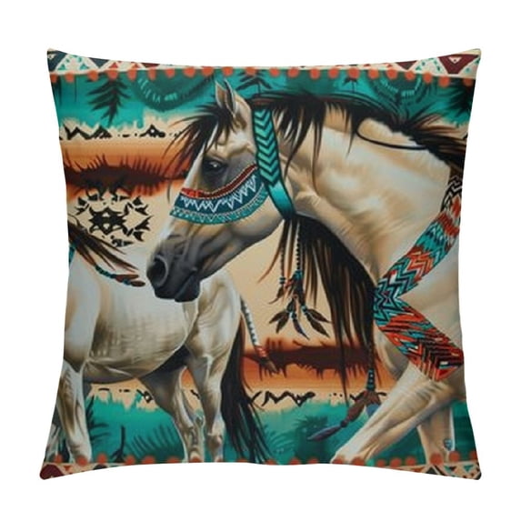 Horse Stripes Pattern Printed Throw Pillow Covers Cute Square " Pillow Case for Couch Sofa Bed Car Design Pillow Cover for Home Decor