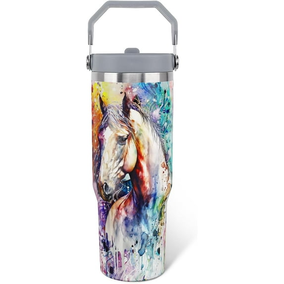 Horse Stuff Gifts for Women Girls, 30oz Horse Tumbler with Handle, Gift for Men Lovers, Stainless Steel Insulated Water Bottle Tie Dye Cup Mug