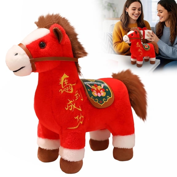 Horse Stuffed Animal,2026 Horse New Year Plush Mascot Horse Statue,7.87" Tabletop Ornament for Chinese New Year Spring Festival Zodiac Gift Blessing Souvenir Home Office(Red)