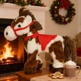 thumbnail image 1 of Horse Stuffed Plush Toy - Christmas Themed with Red Saddle and Jingle Bells, Brown White Spotted Design for Kids' Gifts and Decor, 1 of 5