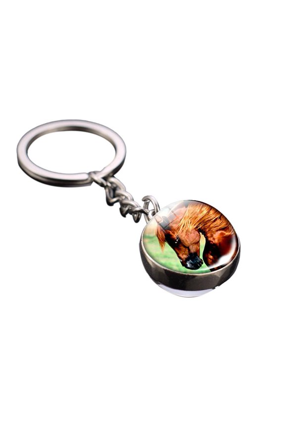Horse Stylish Animal Theme Key Rings, Round Glass Pendant Key Accessories, Suitable for Home Decoration