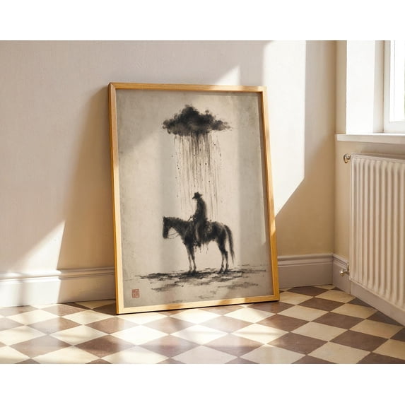 Horse Sumi Ink Cowboy Wash Western Art Monochrome Japanese Poster ...