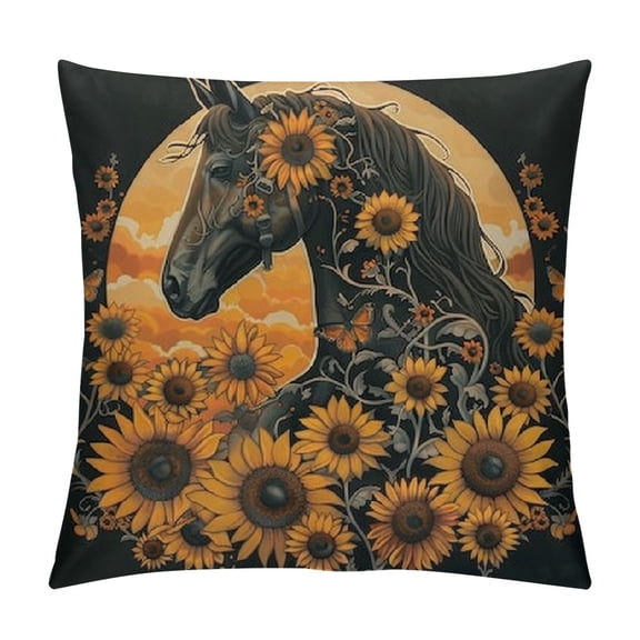 Horse Sunflower Floral Pattern Summer Women Girl Throw Pillow, , Multicolor