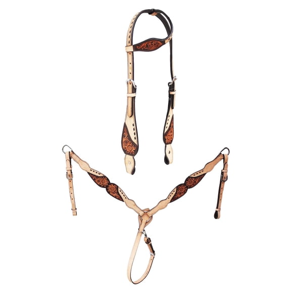 Horse Sunflower Tooled American Leather Bridle & Breast Collar Tack Set 78RS12A