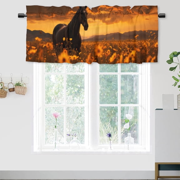 Horse Sunflower Window Curtain Valance Western Wild Animal Country Rod Pocket Window Valance for Living Room Bathroom Bedroom Kitchen 54 by 18 in, 1 Panel
