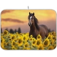 thumbnail image 1 of Horse Sunflowers Dish Drying Mat, Absorbent Microfiber Pad Protector For Kitchen Counter Top Mat Dish Drainboard 16x18in, 1 of 7