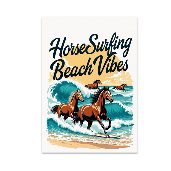 Horse Surfing Beach Vibes - Animal Art Enthusiast - 13x19 Poster Print