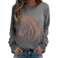 thumbnail image 1 of Horse Sweatshirts for Women Casual Crewneck Graphic Long Sleeve Horse Shirt Western Sweatshirt Riding Horse Lover Vintage Pullover Tops Loose Shirts Printing Embroidery Sweatshirt, 1 of 7