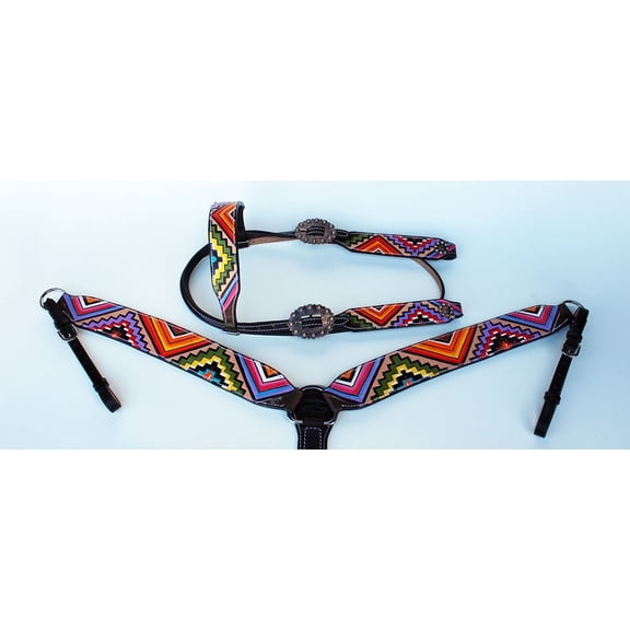 Horse Tack Bridle Western Leather Headstall Breast Collar Unique Painted 8851B