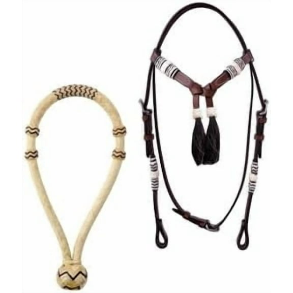 Horse Tack Set Equestrian Handcrafted Western Leather Headstall with Futurity Knots & Braided Rawhide Bosal