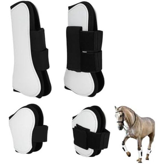 Horse Tendon Boots Open Front/Fetlock Boot for Horse, 4PCS White PU Shell Horse Front Back Leg Guard Boot Wrap Protector Riding Equipment During Jumping Obstacles$$Sport & Recreation Other