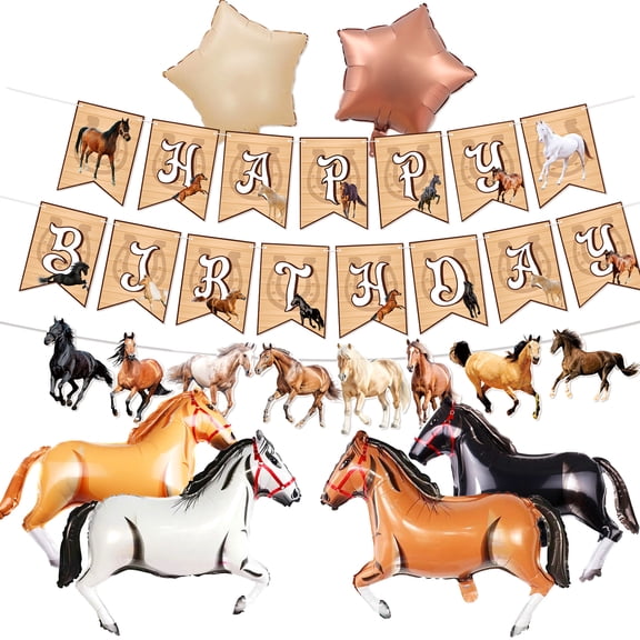 Horse Theme Birthday Party Decorations Set - Rustic Country Style Banner & Balloons Kit