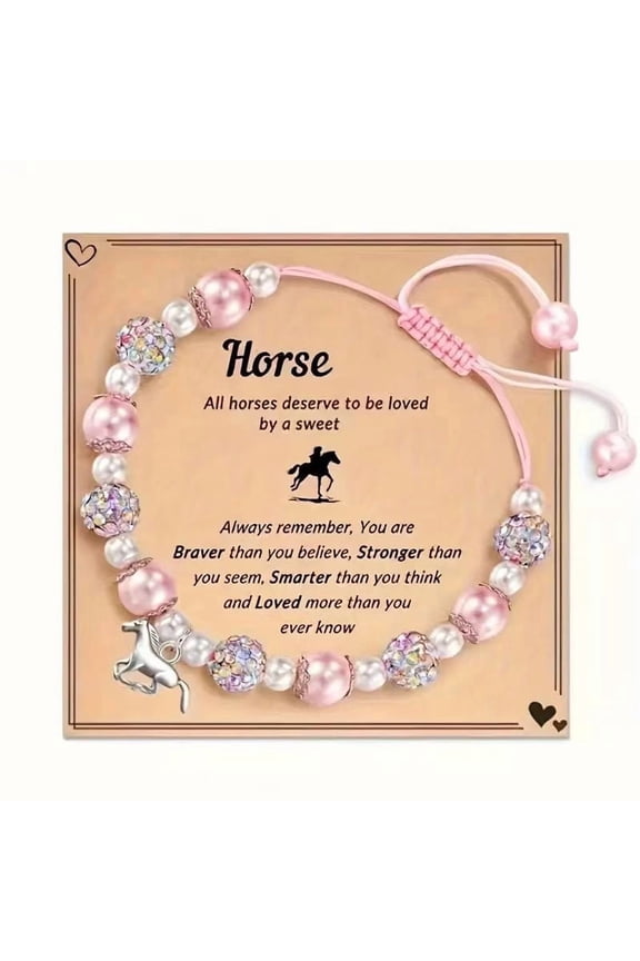 Horse Theme Bracelet for Girls Stylish Diamonds and Beads (Adjustable Size) Birthday Gift/Graduation Gift for Daughter