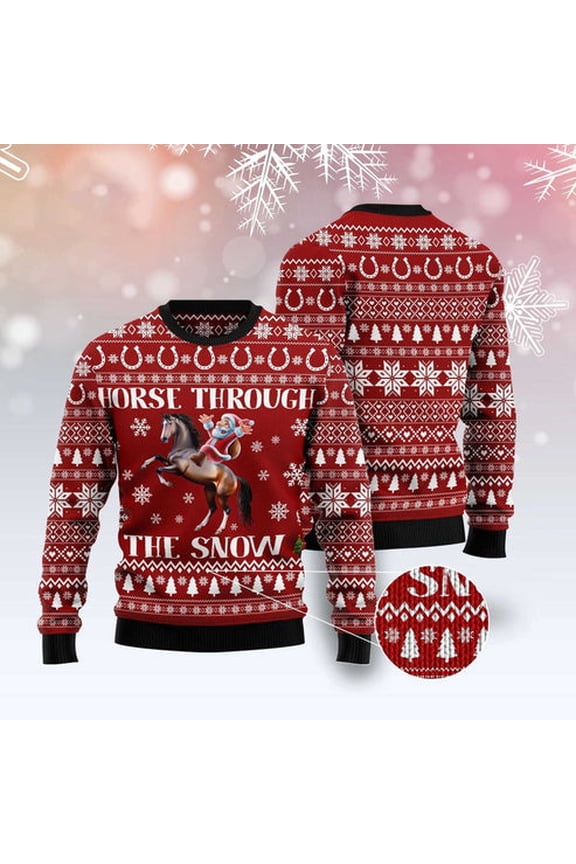 Horse Through The Snow 3D Christmas Sweater, Funny Xmas Sweater, Sweater Xmas