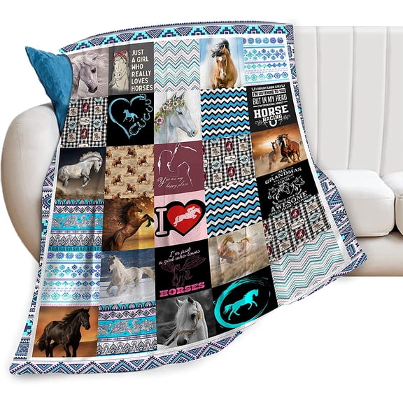 Horse Throw Blanket Gifts for Girls Women Adults Western Horse Farm Animal Print Blanket Super Soft Cozy Fleece Warm Lightweight Plush Blanket Decor for Living Room Couch Bed Dorm Chair 40''X50''