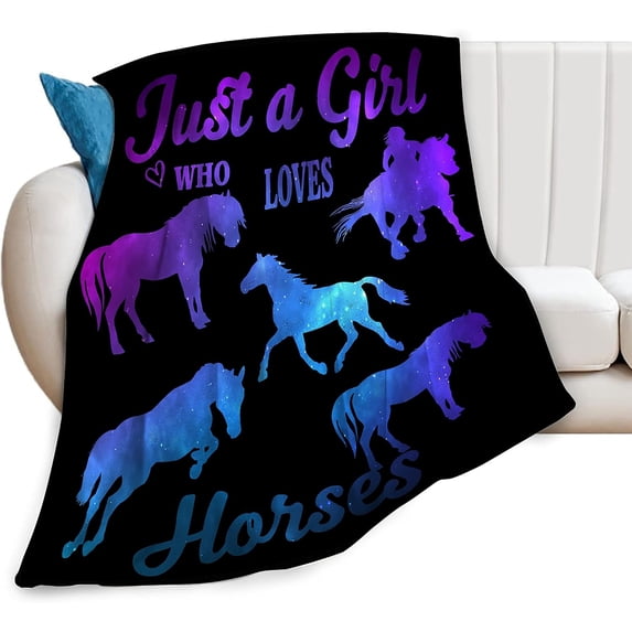 Horse Throw Blanket Ultra Soft Cozy Plush Just A Girl Who Loves Horses Flannel Fleece Blankets Lightweight Fuzzy Warm Animal Party Blanket All Season Gifts for Boys Girls Bed Couch Sofa 50"x40"