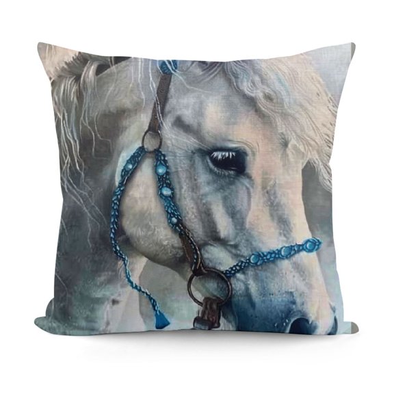 Horse Throw Pillow Cover Artistic India White Horse Painting Decorative Rectangular Pillowcase for Sofa and Bed Couch