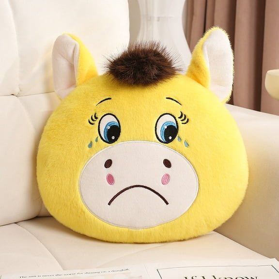 Horse Throw Pillow, Lunar New Year Pillow with Smiling and Crying Horse Design, Funny Animal Cushion, Round Decorative Pillow for Sofa Bedroom and Zodiac Year Home Decor