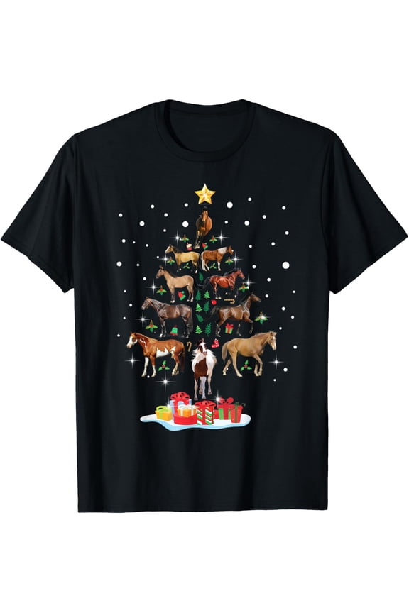 Horse Tree Christmas Horses Xmas Gifts For Women Girls T-Shirt