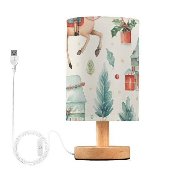 Horse Trees Farm Bedside Table Lamp LED Warm Lights with USB Charging Port Retro Cylinder Desk Lamps