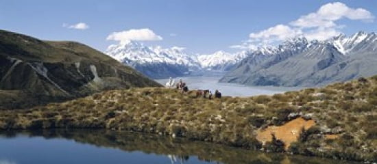 Horse Trekking Mt Cook New Zealand Canvas Art - Panoramic Images (30 x 14)
