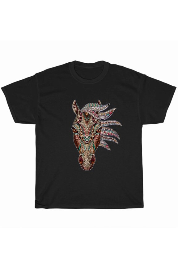 Horse Tribal Geometric Pattern Native Style Artistic Equestrian Graphic Unisex T-Shirt, up to size 5XL