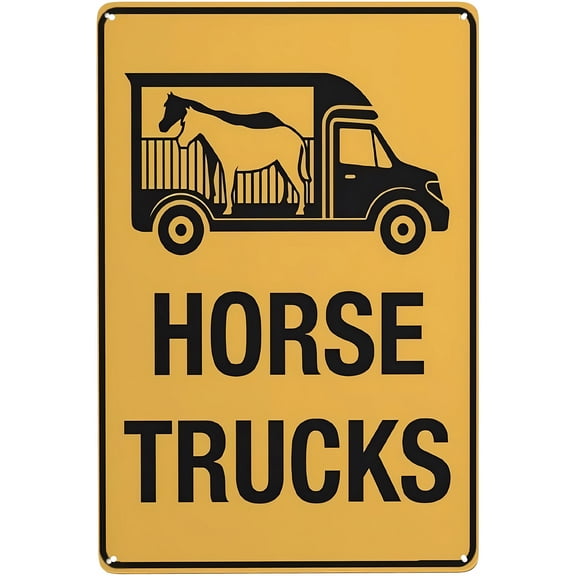 Horse Trucks Sign - 8"x12" Vintage Metal Warning Sign, Equestrian Traffic Decor for Home Farm Bar Coffee Shop Club Rural Road