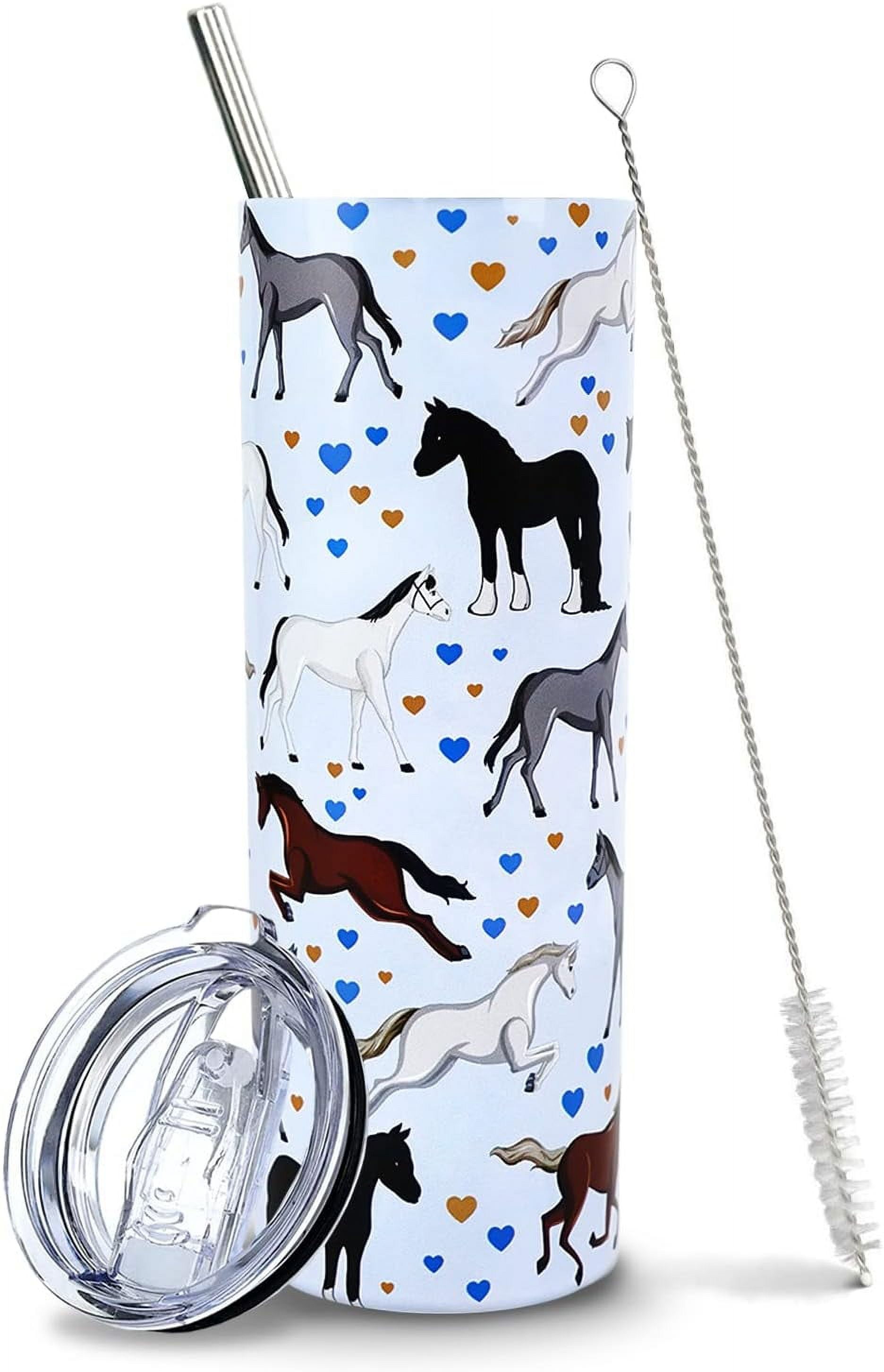 Horse Tumbler with Straw and Lid, Horse Gifts for Girls Women, Funny Horse Coffee Mug/Cup, Horse Stuff, Supplies, Accessories, Decor - Equestrian Gifts for Horse Lovers, Horse Owner Gift, Horse Cup