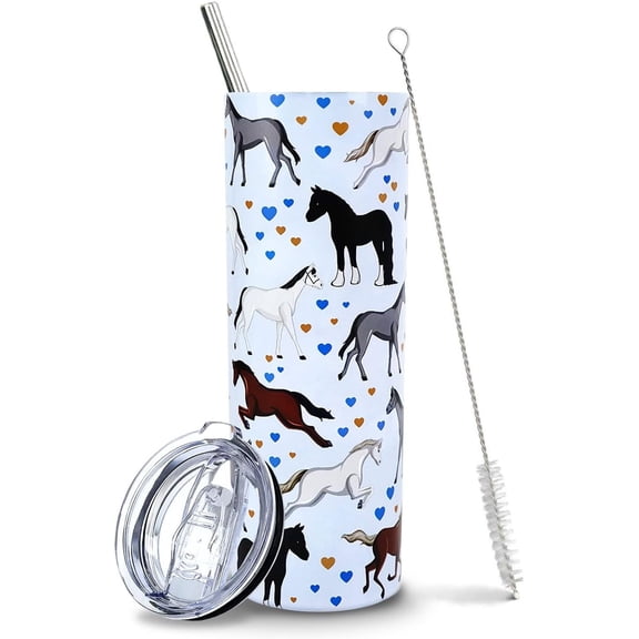 Horse Tumbler with Straw and Lid, Horse Gifts for Girls Women, Funny Horse Coffee Mug/Cup, Horse Stuff, Supplies, Accessories, Decor - Equestrian Gifts for Horse Lovers, Horse Owner Gift, Horse Cup