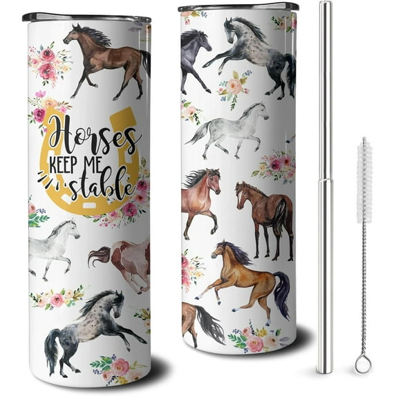 Horse Tumbler With Straw and Lid, Stainless Steel 20oz Insulated Horse Coffee Travel Mug, Horse Gifts Cups for Women and Girls