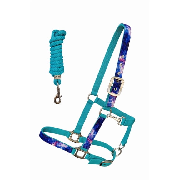 Horse Turquoise Nylon Galaxy Inlay Adjustable Halter w/ Lead Rope 606211TR