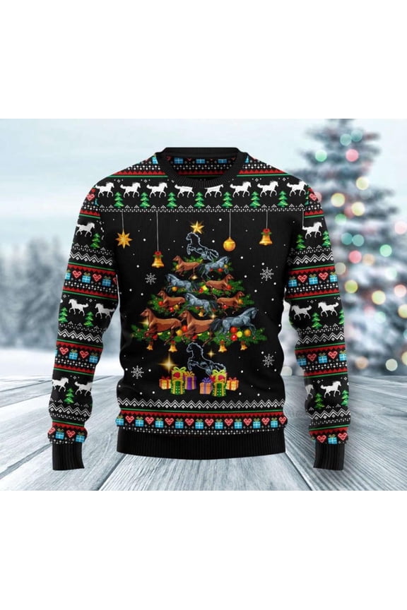 Horse Ugly Christmas Sweater – Festive Equine Holiday Pullover, Funny Xmas Party Jumper, Winter Gift for Horse Lovers