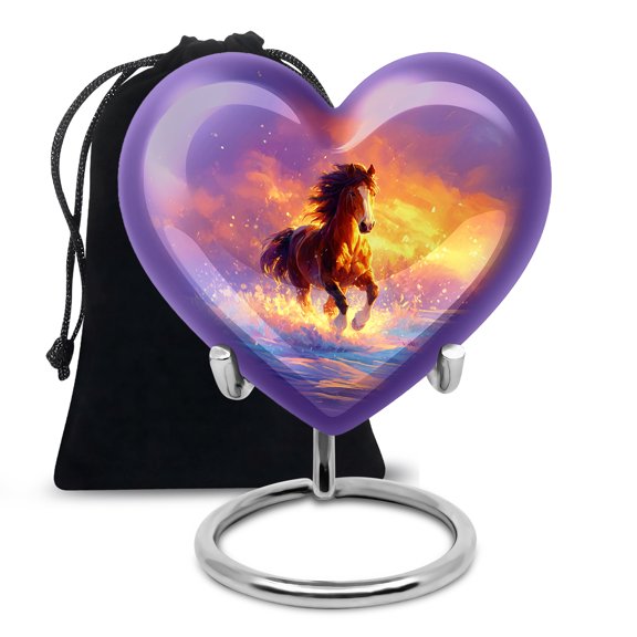 Horse Urn Human Ash Adult Female - Purple Urns for Human Ashes Mom and Dad - Forest Funeral Urn for Brother and Sister 8 Inch