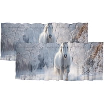 Horse Valance Curtain for Kitchen Western Farm Animals Running in The Snow Winter Rod Pocket Valances for Bedroom Living Room Dining Room 54 by 18 in, 2 Panel