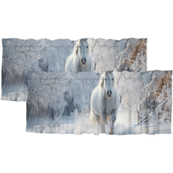 Horse Valance Curtain for Kitchen Western Farm Animals Running in The Snow Winter Rod Pocket Valances for Bedroom Living Room Dining Room 54 by 18 in, 2 Panel