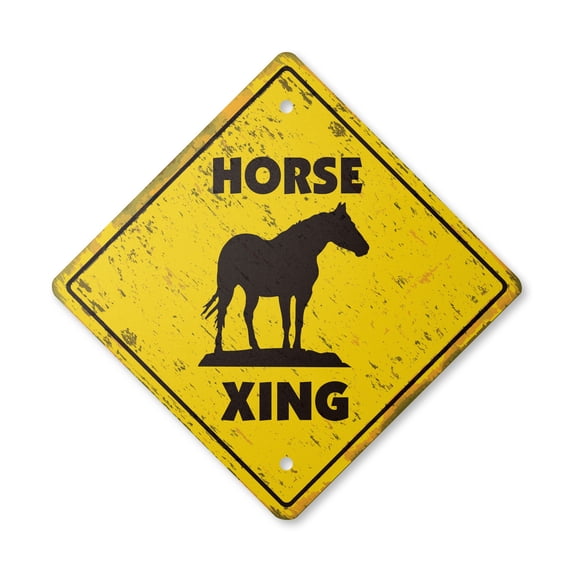Horse Vintage Crossing Sign Zone Xing | Indoor/Outdoor Plastic | 20" Tall rustic horses farm farmer rider riding lessons pony tack