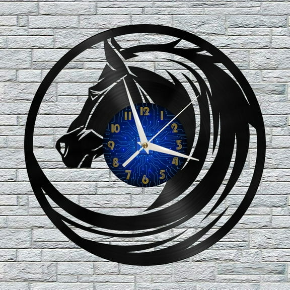 Horse Vinyl Wall Clock, Vinyl Record Clock Wall Art Silent & Non-ticking(12 inchs B)