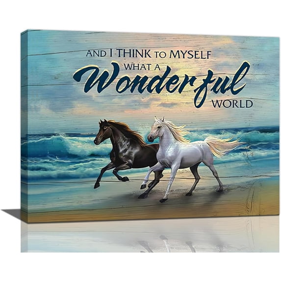 Horse Wall Art White & Black Horse Pictures Wall Decor Beach Coast Canvas Artwork Painting Motivational Inspirational Quotes Framed Poster Print for Home Living room Bedroom Bathroom Office 12"X16"