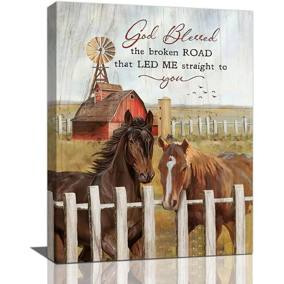Horse Wall Decor Farmhouse Horse Pictures Wall Art Rustic Barn Prints Country Scenery Painting Inspirational Quotes Canvas Artwork Home Decoration for Kitchen Living Room Bathroom 12"x16"