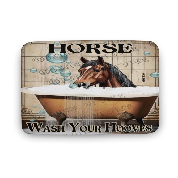 Horse Wash Your Paws Rustic Bath Mat,Cute Cartoon Horse Bathroom Rugs No Slip,Washable Cover Floor Rug Carpets Floor Mat 20"x32"