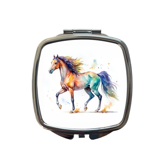 Horse Watercolor Design Travel Makeup Handbag Purse Small Pocket Compact Mirror