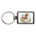 thumbnail image 1 of Horse Watercolor Design With Daisies Metal Rectangle Keychain, 1 of 7