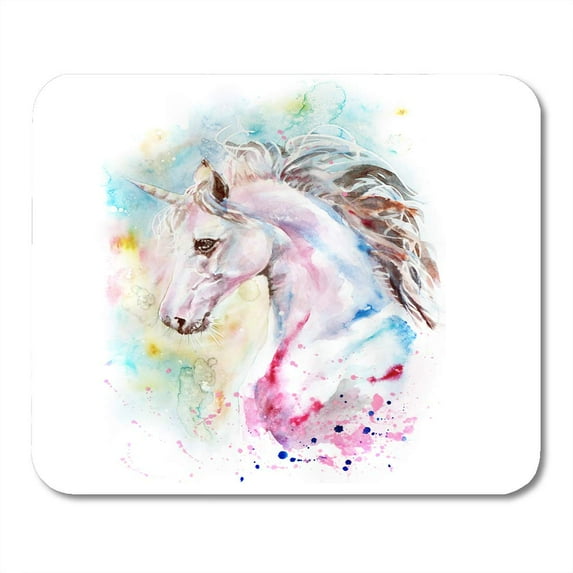 Horse Watercolor Portrait of Pink and Blue Unicorn Colorful Magic Head Mousepad Mouse Pad Mouse Mat 9x10 inch