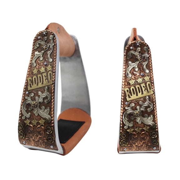 Horse Western 5" Wide Rodeo Engraved Aluminum Angled Slanted Show Stirrups 51261