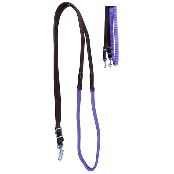 Horse Western 8' Brown Leather Purple Rubber Grip Contest Barrel Reins 805LR13PR