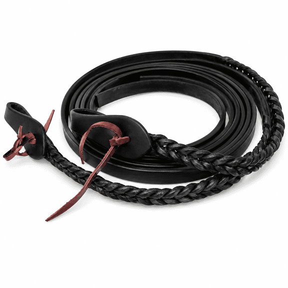 Horse Western 8 Feet Black Leather Braided Leather Split Reins Tack 66RT49BK